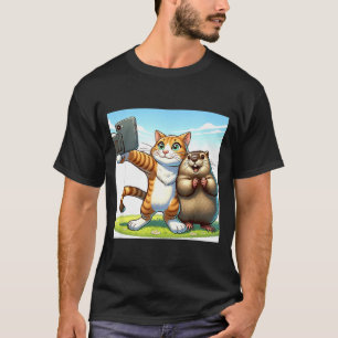 Funny Groundhog Day Cat Taking Selfie With Groundh T-Shirt