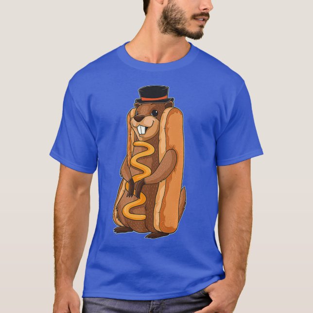 Funny Groundhog Day  Ground Hog Hotdog Groundhog T-Shirt (Front)