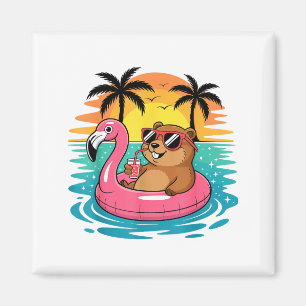 Funny Groundhog Hawaiian Flamingo Float Beach Summ Magnet