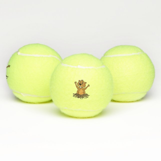 Funny Groundhog in Hole Cartoon Tennis Balls (Multi)