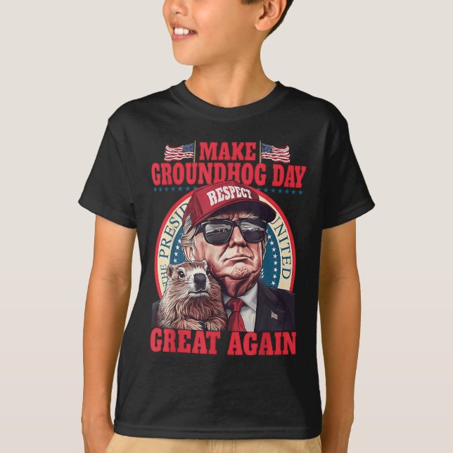 Funny Groundhog Make Groundhog Day Great Again  T-Shirt (Front)