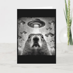 Funny Groundhog Selfie With Alien Ufos Groundhog D Card