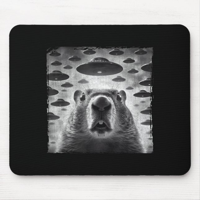 Funny Groundhog Selfie With Alien Ufos Groundhog D Mouse Mat (Front)