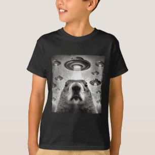 Funny Groundhog Selfie With Alien Ufos Groundhog D T-Shirt