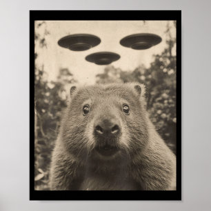 Funny Groundhog Selfie With Ufos Weird Groundhog  Poster