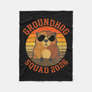 Funny Groundhog Squad 2026 - Retro Happy Day Cloth Fleece Blanket