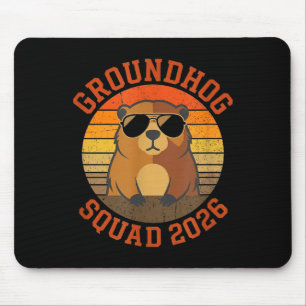 Funny Groundhog Squad 2026 - Retro Happy Day Cloth Mouse Mat