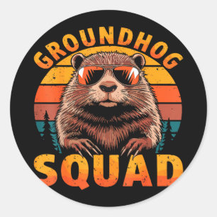 Funny Groundhog Squad Happy Groundhog Day 2025 Classic Round Sticker