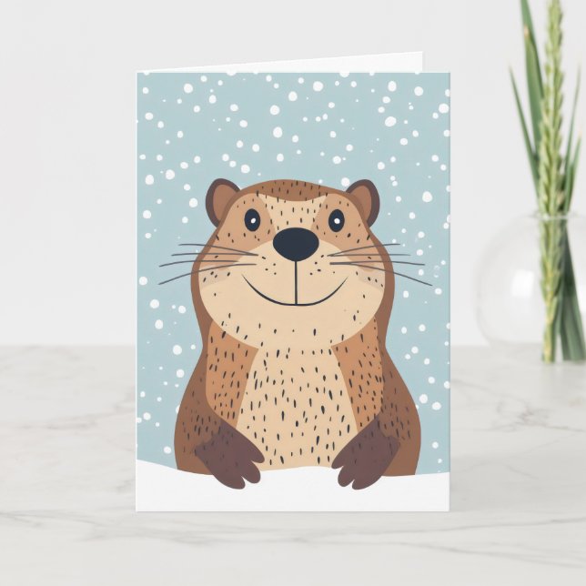 Funny Groundhog Winter Holiday Card (Front)