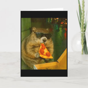 Funny Groundhog Woodchuck Eating Pizza Rodent Meme Card