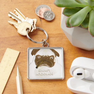 Funny Grumpy AFICIONADO Puggy Cigar Key Ring