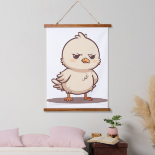 Funny Grumpy Baby Bird Kawaii Cartoon Hanging Tapestry