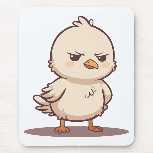Funny Grumpy Baby Bird Kawaii Cartoon Mouse Mat (Front)