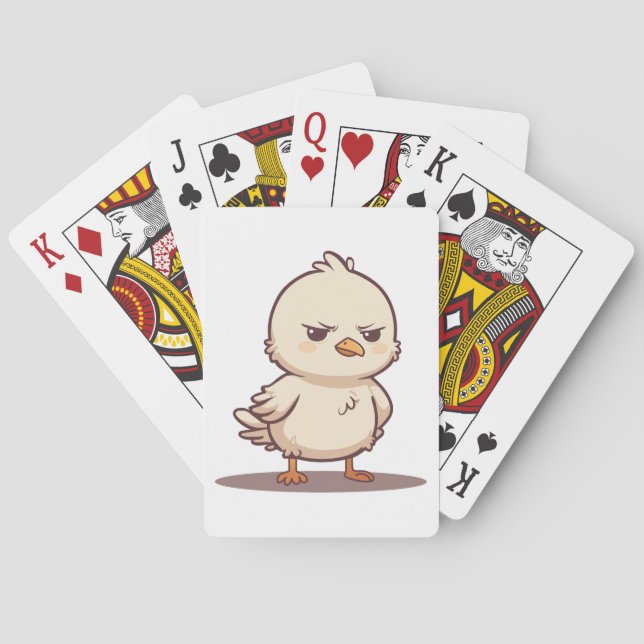 Funny Grumpy Baby Bird Kawaii Cartoon Playing Cards (Back)
