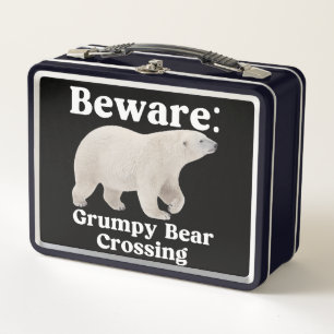 Funny Grumpy Bear Crossing Road Sign Design Metal Lunch Box