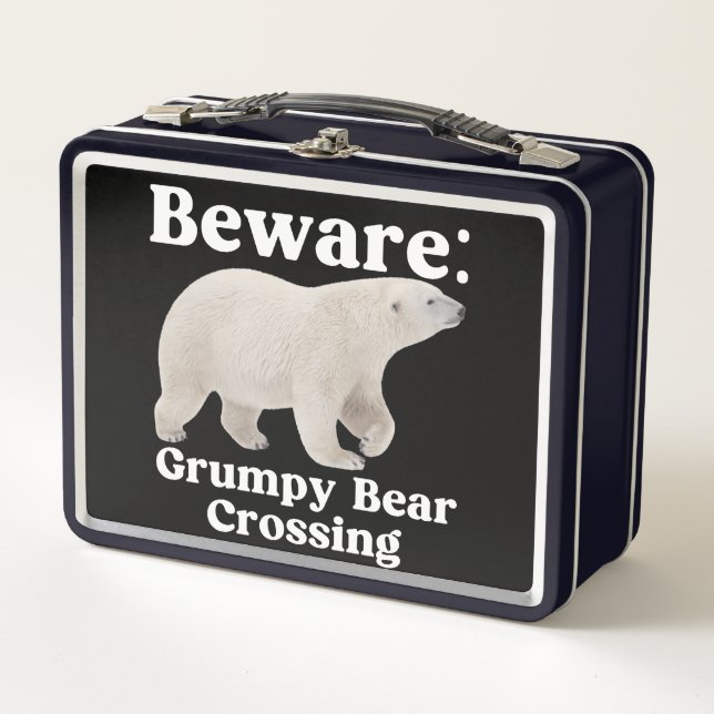 Funny Grumpy Bear Crossing Road Sign Design Metal Lunch Box (Front)