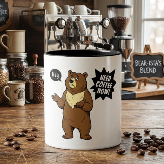 Funny Grumpy Bear Need Coffee Two-Tone Coffee Mug
