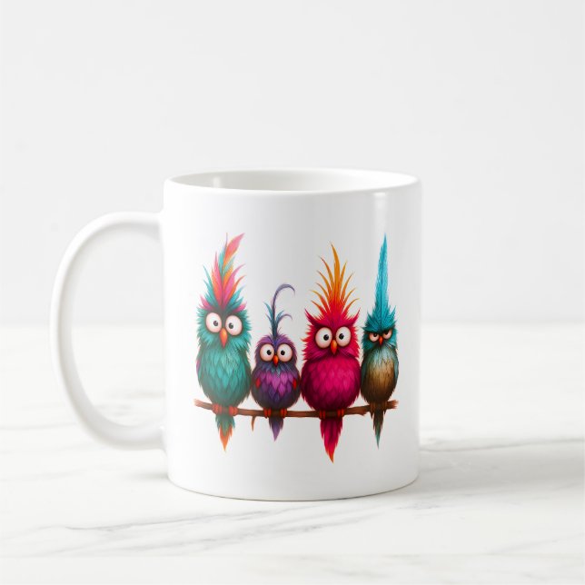 Funny Grumpy Birds Coffee Mug (Left)