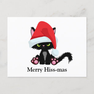 Funny Grumpy Black Cat Christmas Postcard