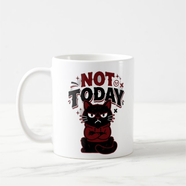 Funny Grumpy Black Cat Not Today Coffee Mug (Left)