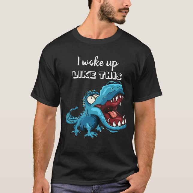 Funny Grumpy Blue Crocodile Cartoon T-Shirt (Front)