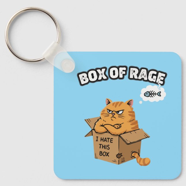 Funny Grumpy Cat | Box of Rage | I Hate This Box Key Ring (Front)