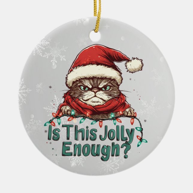 Funny Grumpy Cat Christmas 2-Sided Ornament (Front)