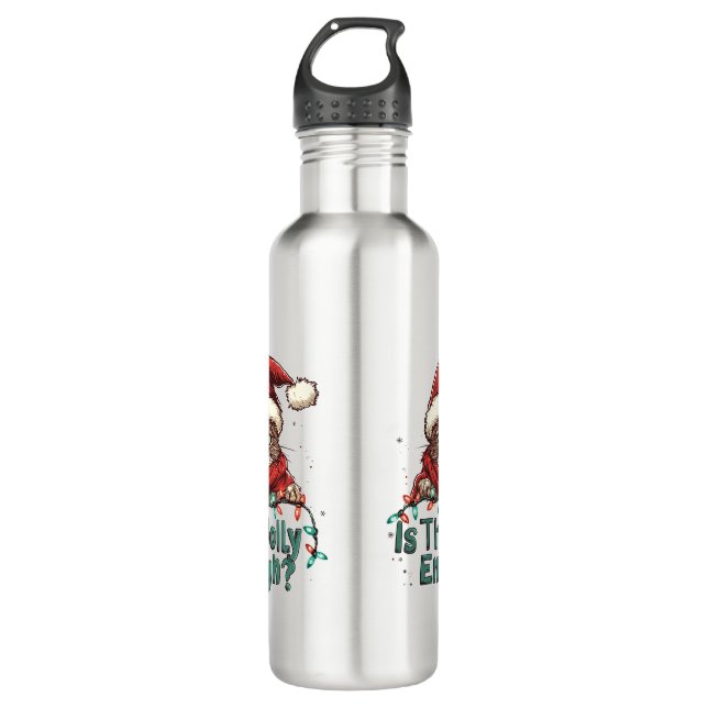 Funny Grumpy Cat Christmas Water Bottle (Front)