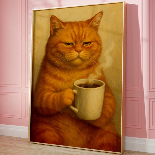 Funny Grumpy Cat Coffee Poster Vintage Oil Art (Creator Uploaded)