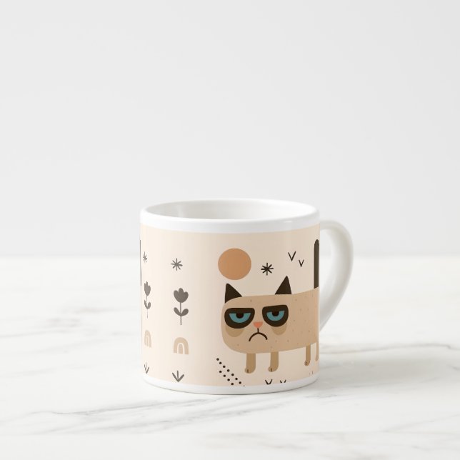 Funny Grumpy Cat Design, Minimalist Scandinavian Espresso Cup (Front Right)