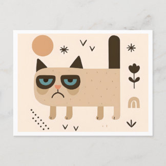 Funny Grumpy Cat Design, Minimalist Scandinavian Postcard