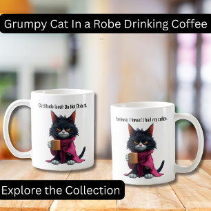 Funny Grumpy cat in a Robe and Coffee Black Cat Coffee Mug