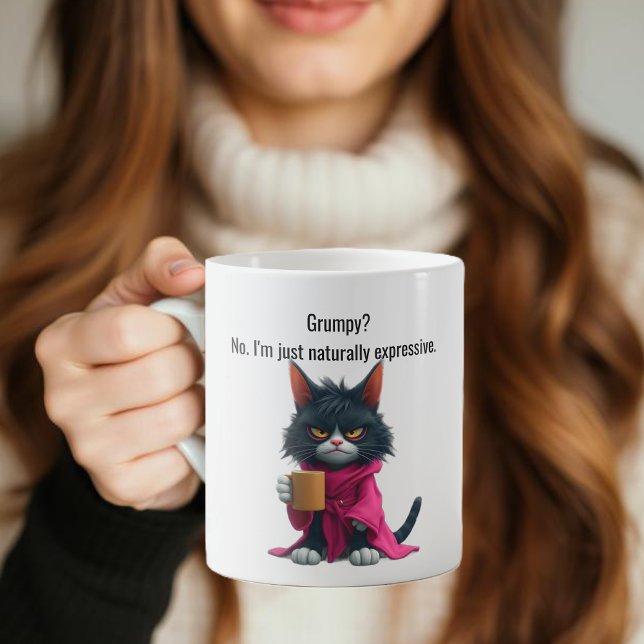 Funny Grumpy cat in a Robe and Coffee Black Cat Coffee Mug (Funny Cat Mug-Grumpy cat-Cat in a Robe and Coffee-Black Cat Coffee Mug )