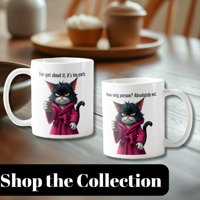 Funny Grumpy cat in a Robe and Coffee-Black Cat Coffee Mug (Grumpy Cat-Funny Cat mug-Black cat with a robe and coffee-Funny Coffee Mug-Gifts for Cat Lovers)
