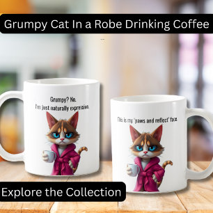 Funny Grumpy cat in a Robe and Coffee Calico Cat Coffee Mug
