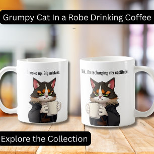 Funny Grumpy cat in a Robe and Coffee Cat Mug