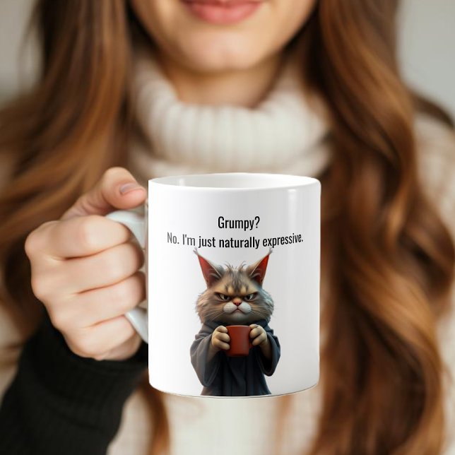 Funny Grumpy cat in a Robe and Coffee Mug (Funny Cat Mug-Grumpy cat-Cat in a Robe and Coffee-Brown Cat-Coffee Mug )
