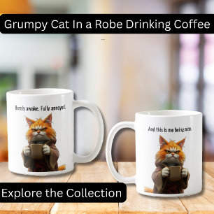 Funny Grumpy cat in a Robe and Coffee Orange Cat Coffee Mug