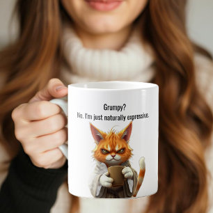 Funny Grumpy cat in a Robe and Coffee Orange Cat Mug