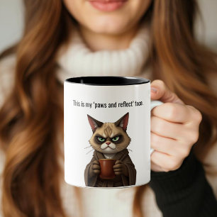 Funny Grumpy cat in a Robe and Coffee Two-Tone Coffee Mug
