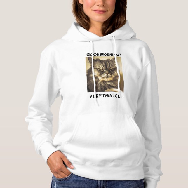Funny Grumpy Cat Morning Coffee Meme Art  Hoodie (Front)