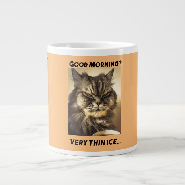 Funny Grumpy Cat Morning Coffee Meme Art  Large Coffee Mug (Front)