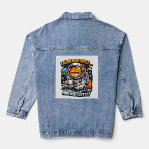 Funny Grumpy Cat, Need More Space And More Coffee Denim Jacket