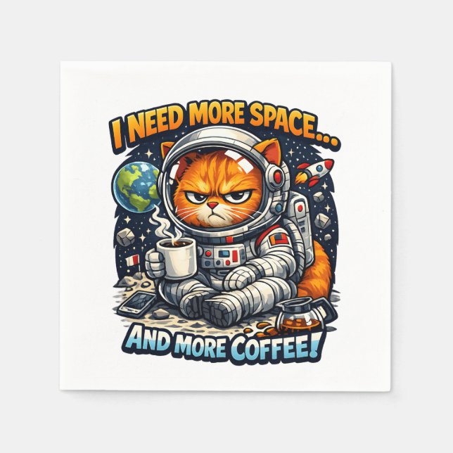  Funny Grumpy Cat, Need More Space And More Coffee Napkin (Front)