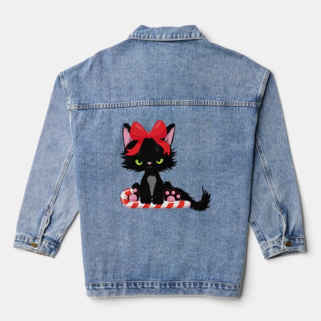 Funny Grumpy Cat O Christmas Tree  Denim Jacket (Back)