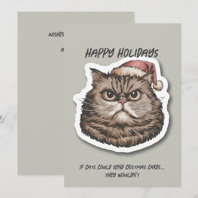 Funny grumpy Cat sarcastic Christmas holiday Card (Front/Back)