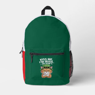 Funny Grumpy Cat St. Patrick's Day "Kiss Me Printed Backpack