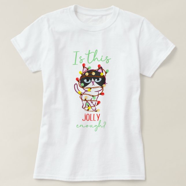Funny grumpy cat tangled Christmas lights  T-Shirt (Design Front)
