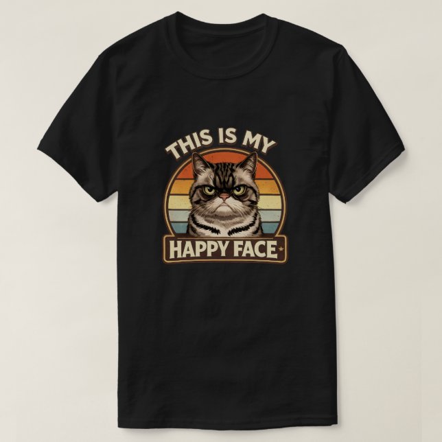 Funny Grumpy Cat "This Is My Happy Face" Vintage  T-Shirt (Design Front)