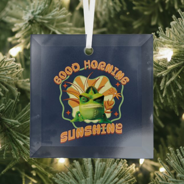Funny Grumpy Chameleon Morning Humour Glass Tree Decoration (Insitu)